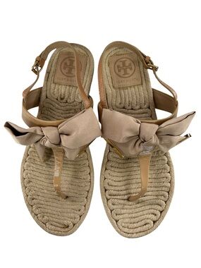 TORY BURCH Penny Flat Patent Leather + Fabric Thing Sandal 9